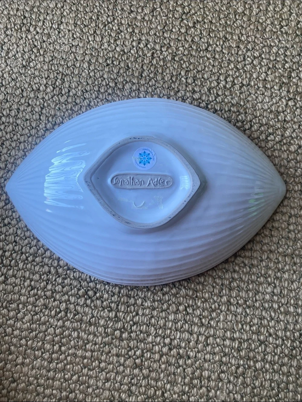 Jonathan Adler Fontana White and Gold Striped Leaf Bowl
